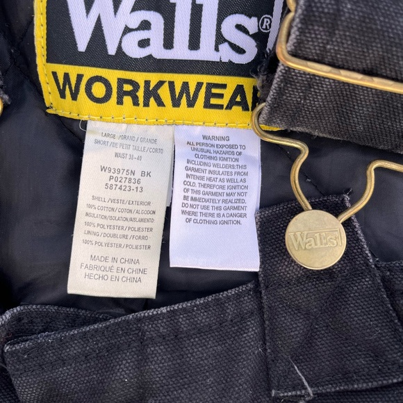 Walls Work Wear Overalls Men’s Large Short Black Insulated Canvas Bib - Picture 6 of 14